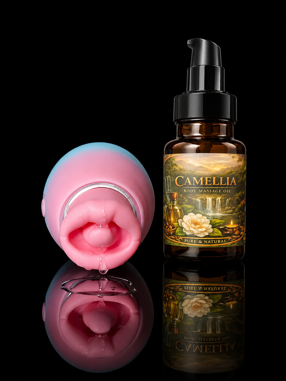 Bliss Self-Care Ritual Set,Rechargeable Personal Wellness Suction Massager,Camellia Body Oil & Inspirational Velvet Pouch — Gift Set