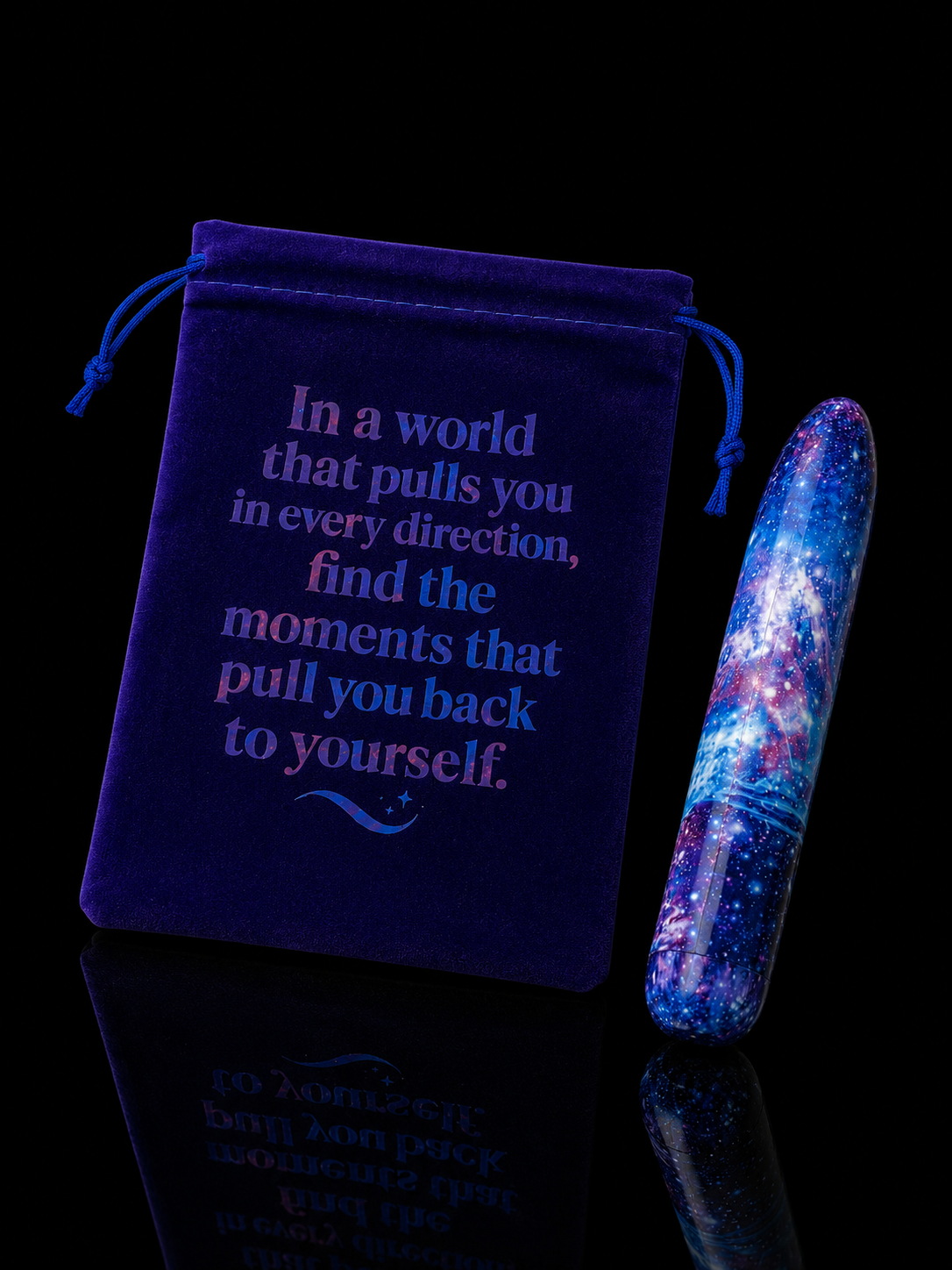 Bliss Self-Care Gift Set,Cosmic Portable Massager,Camellia Massage Oil & Inspirational Velvet Pouch