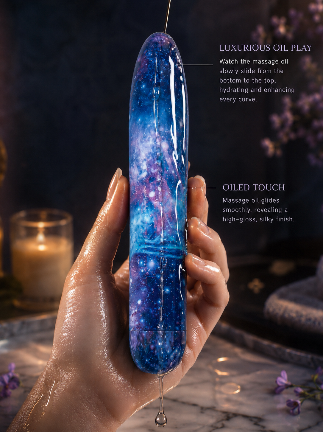Bliss Self-Care Gift Set,Cosmic Portable Massager,Camellia Massage Oil & Inspirational Velvet Pouch