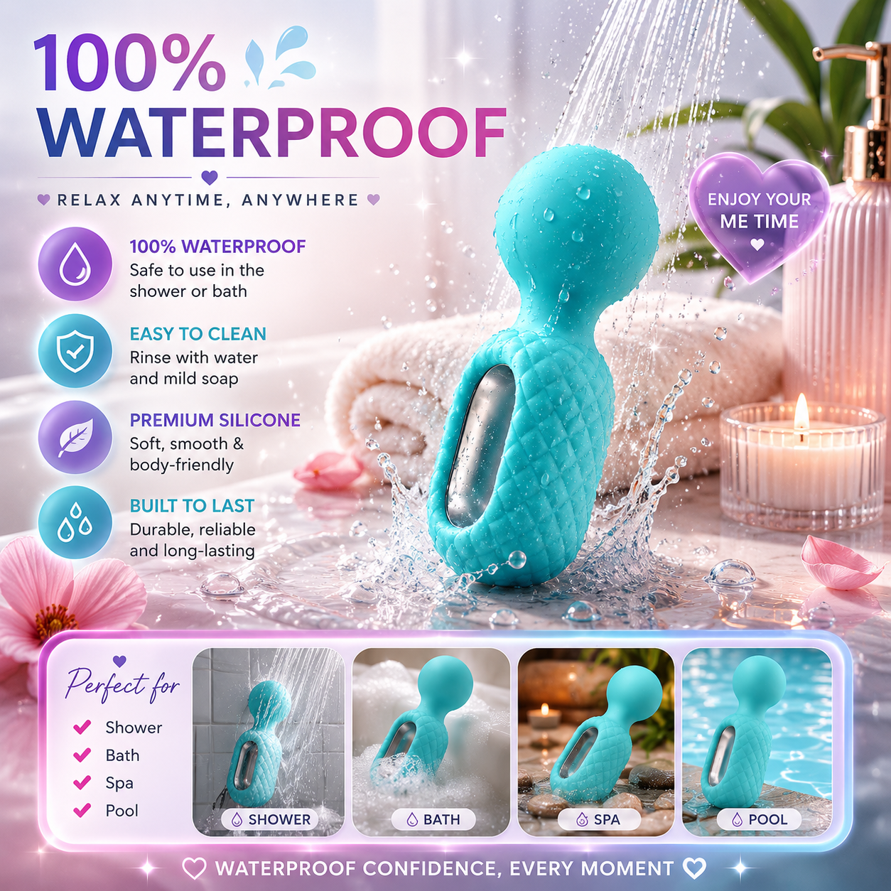Premium Silicone Portable Mini Handheld Massage Wand - Rechargeable Wellness Powerful Small Massager