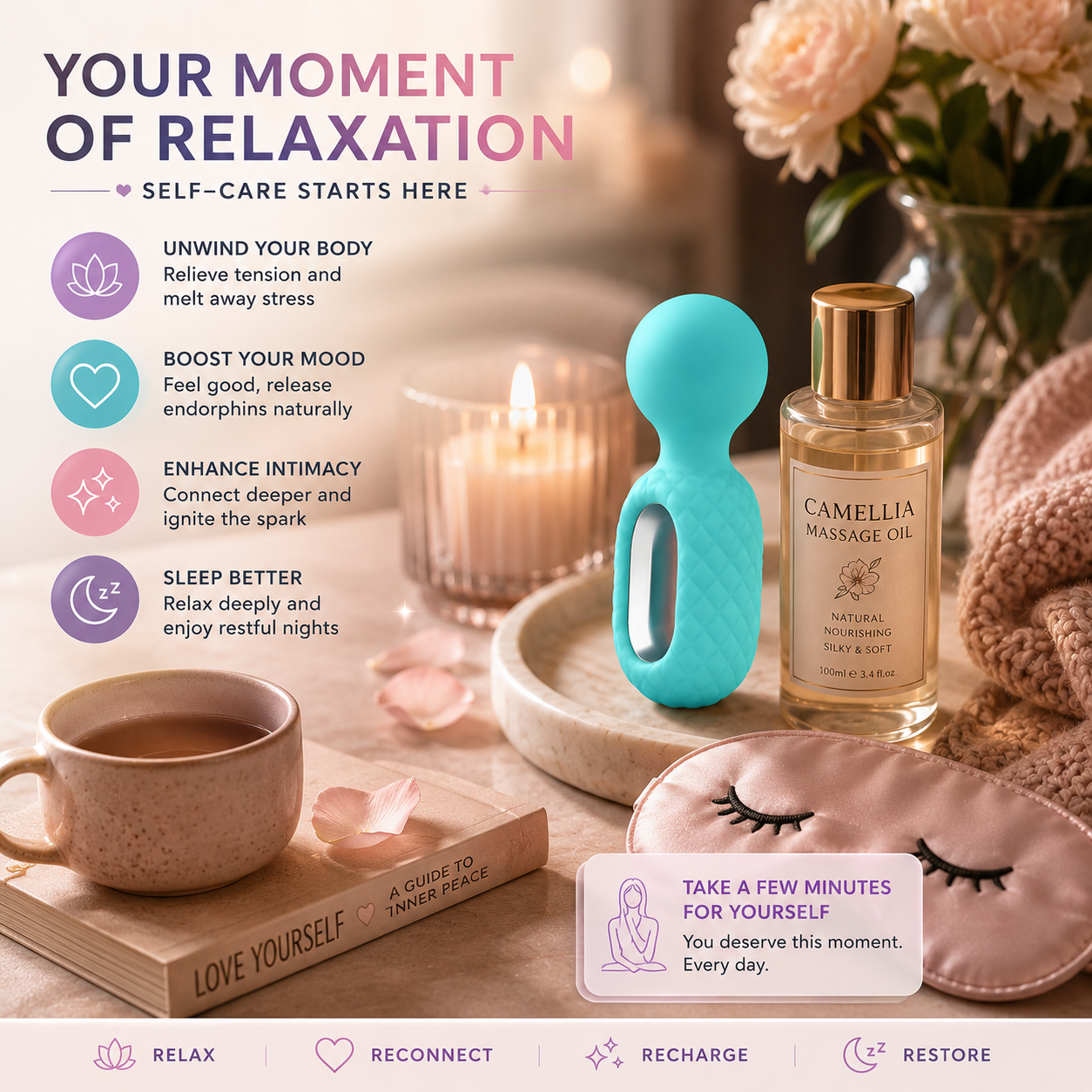 Premium Silicone Portable Mini Handheld Massage Wand - Rechargeable Wellness Powerful Small Massager