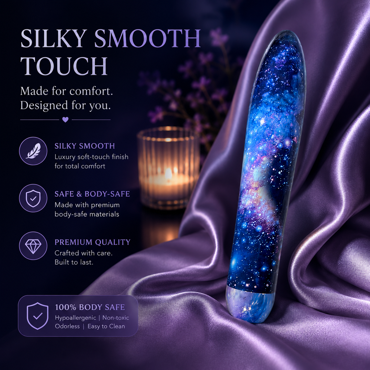 Perfect Gift - Bundle Set 3 Pieces Collectible Cosmic Personal Handheld Massager – Galaxy Design Unique Self-Care Gift With Velvet Storage Bag