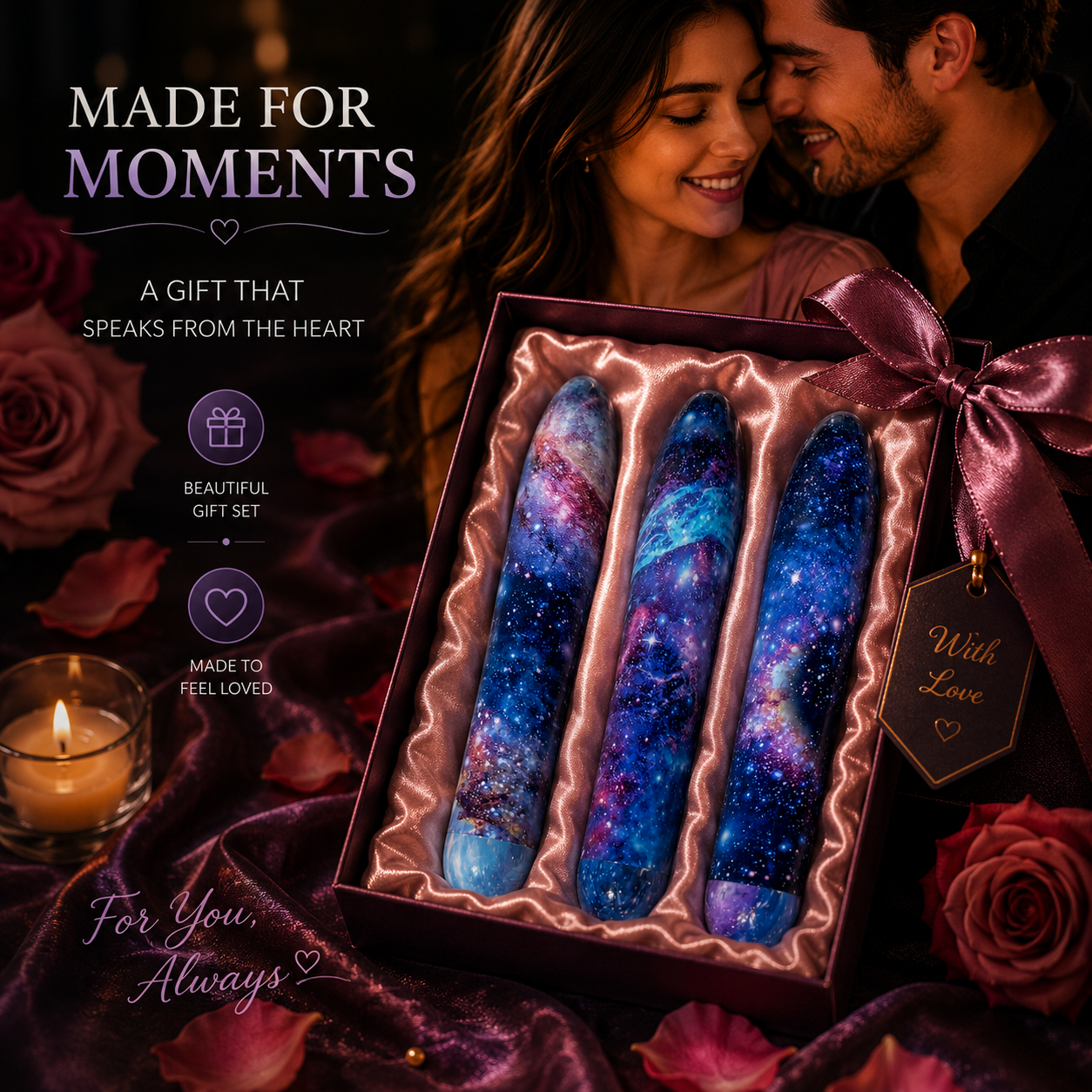 Perfect Gift - Bundle Set 3 Pieces Collectible Cosmic Personal Handheld Massager – Galaxy Design Unique Self-Care Gift With Velvet Storage Bag