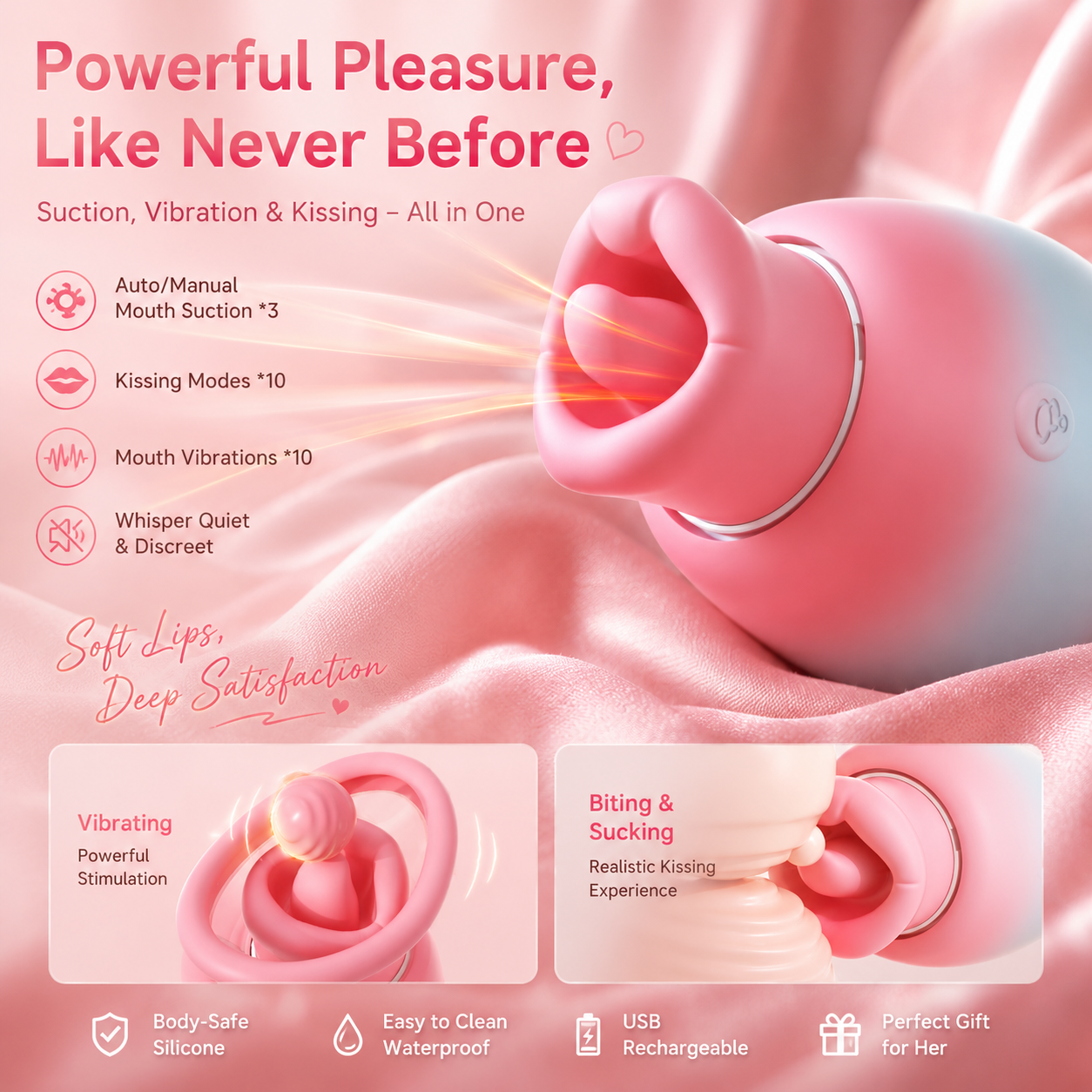 Rechargeable Personal Wellness Suction Massager With Soft Flexible Tip- Gradient Pink