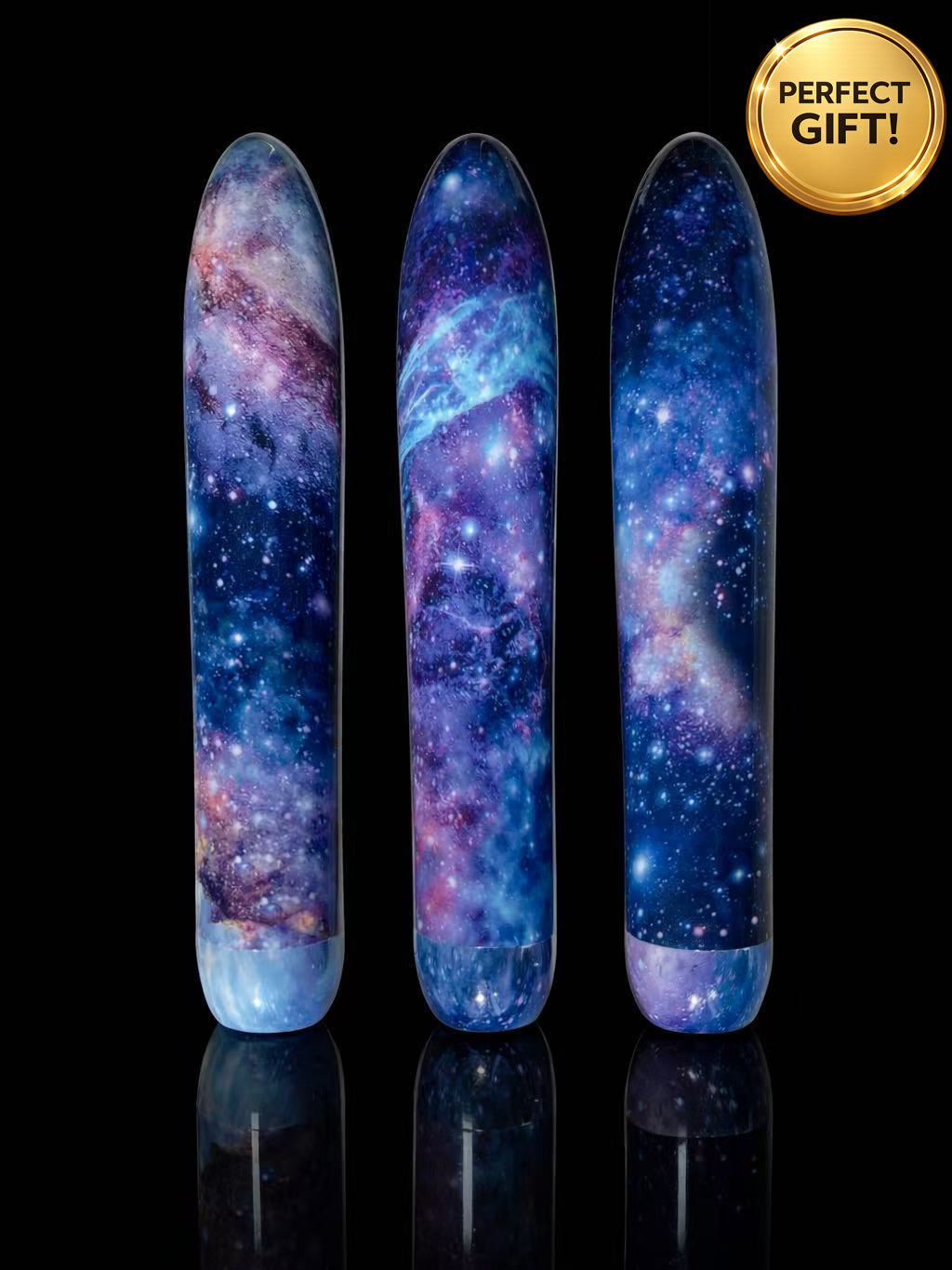 Perfect Gift - Bundle Set 3 Pieces Collectible Cosmic Personal Handheld Massager – Galaxy Design Unique Self-Care Gift With Velvet Storage Bag