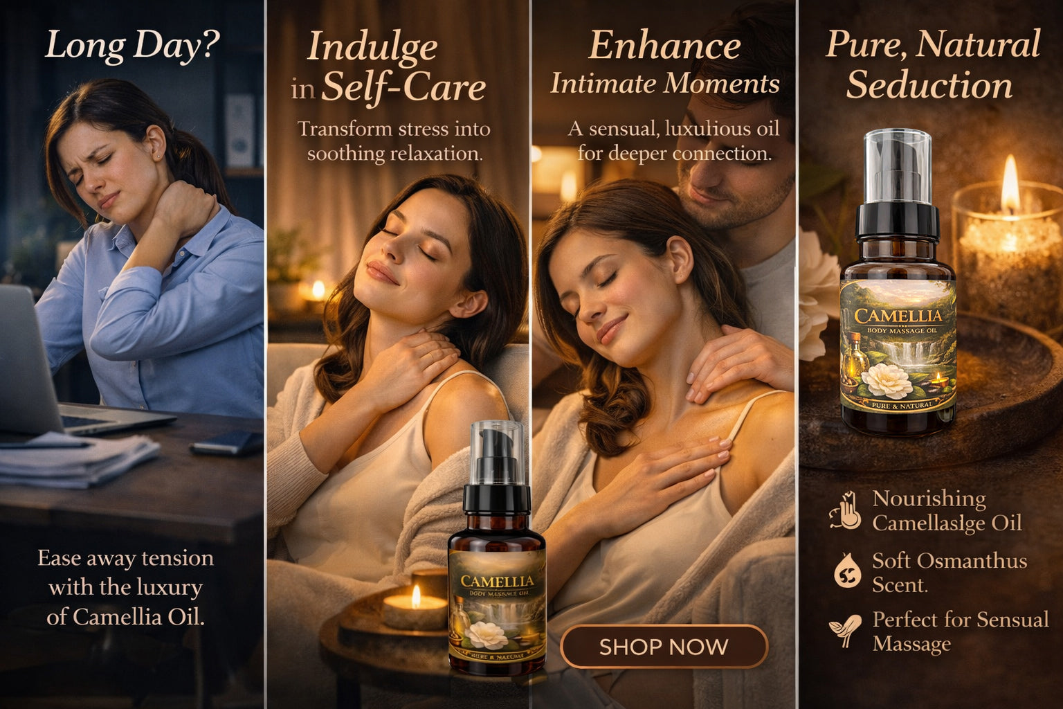 Unscented Camellia Massage Oil Pure, Lightweight, Non-Greasy | 4.06 fl oz (120 ml)